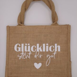 Mini-Jutetasche "Glücklich steht dir gut"