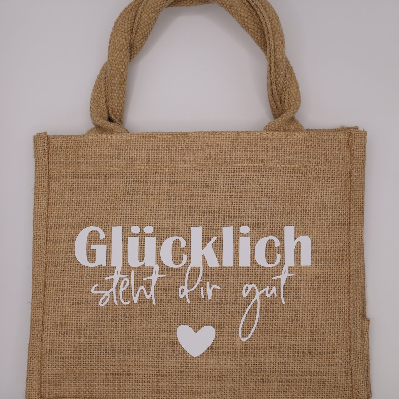 Mini-Jutetasche "Glücklich steht dir gut"